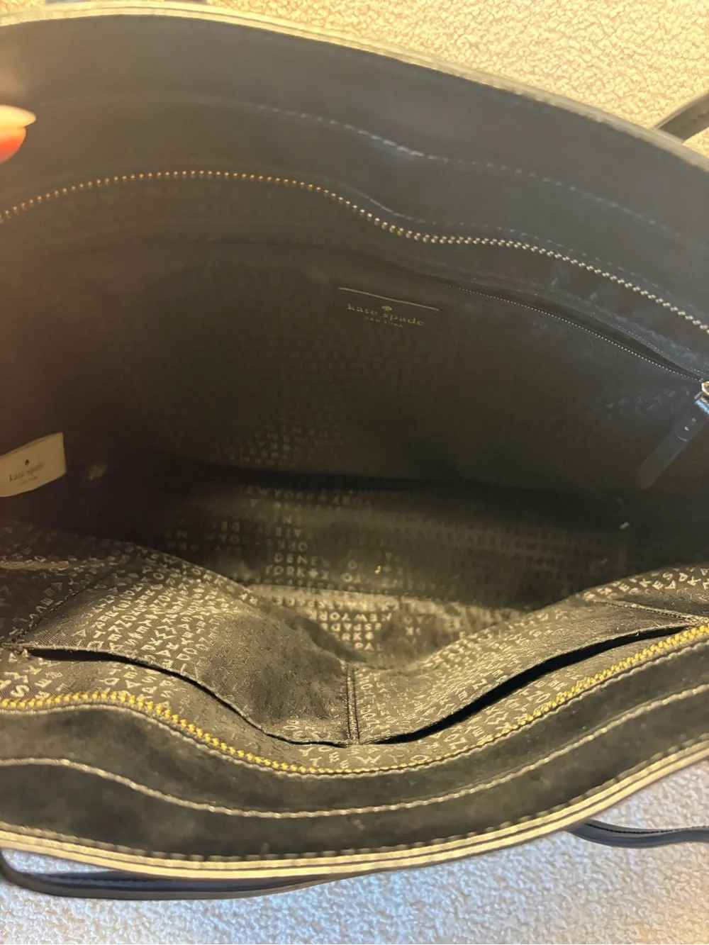 kate spade Black Leather Tote with Bow Detail